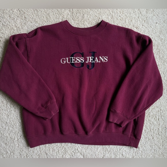 Vintage GUESS Embroidered Burgundy Crewneck S/M - Picture 3 of 7
